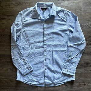 Marc Anthony Dress Shirt Large 100% Cotton Blue Slim Fit Short Sleeve Button-Up